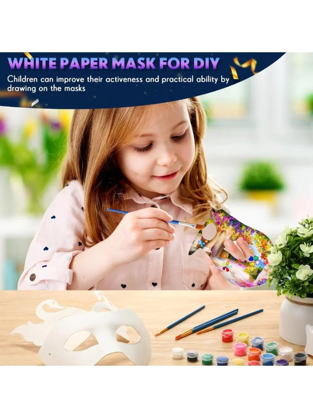 DIY Masquerade Masks - Paper Mache Craft Kit with Gem Stickers for Parties